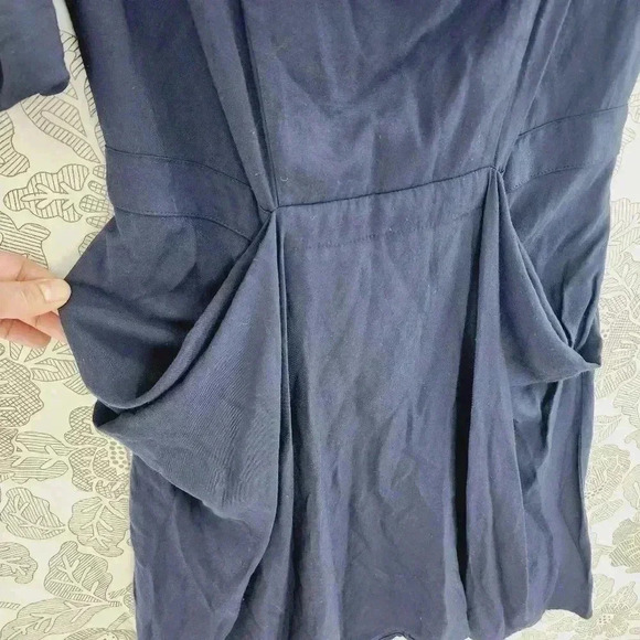 BCBGMaxAzria Draped Neckline Tab sleeve Shift Dress Navy Blue S - Picture 3 of 8